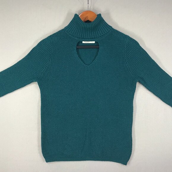 Hollister Sweater Women's Small Green Pullover Turtleneck Waffle Knit Keyhole - Picture 7 of 12